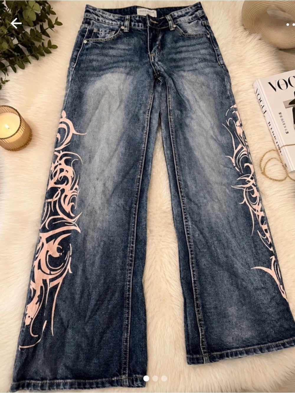 Women’s Washed Flare Jeans with Pink Side Graphic - Unknown Brand